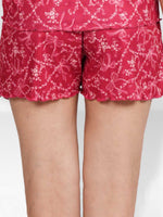 Women’s Pajama Shorts | Printed Sleepwear Shorts | Soft Stretch Yummy Rib Fabric | Elastic Waist Lounge Shorts for Women - Crimson