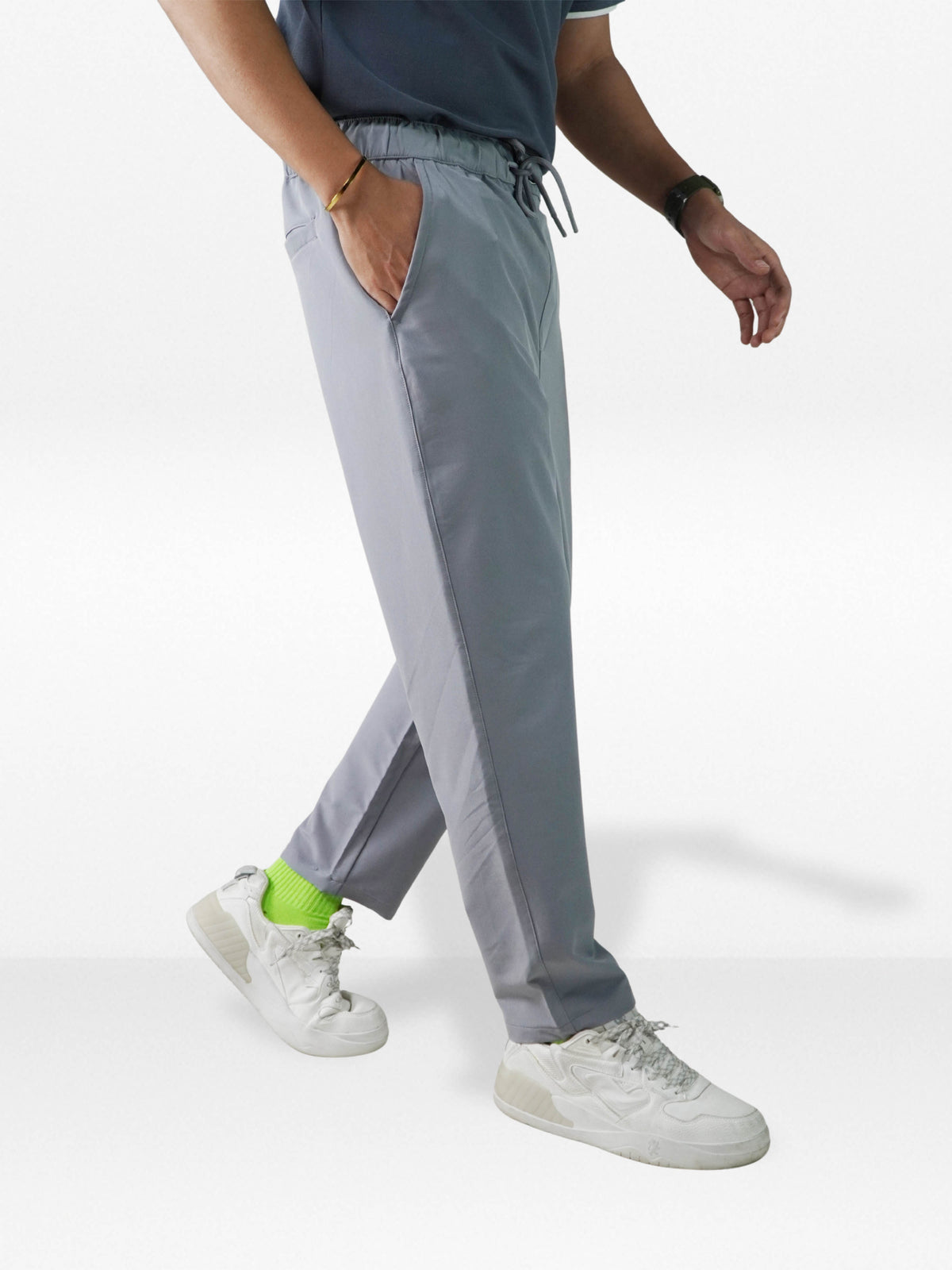 Men’s Relaxed Fit Trousers – Elastic Waist with Drawstring, Casual Pants with Fake Fly & Side Pockets ,Comfortable Everyday Wear