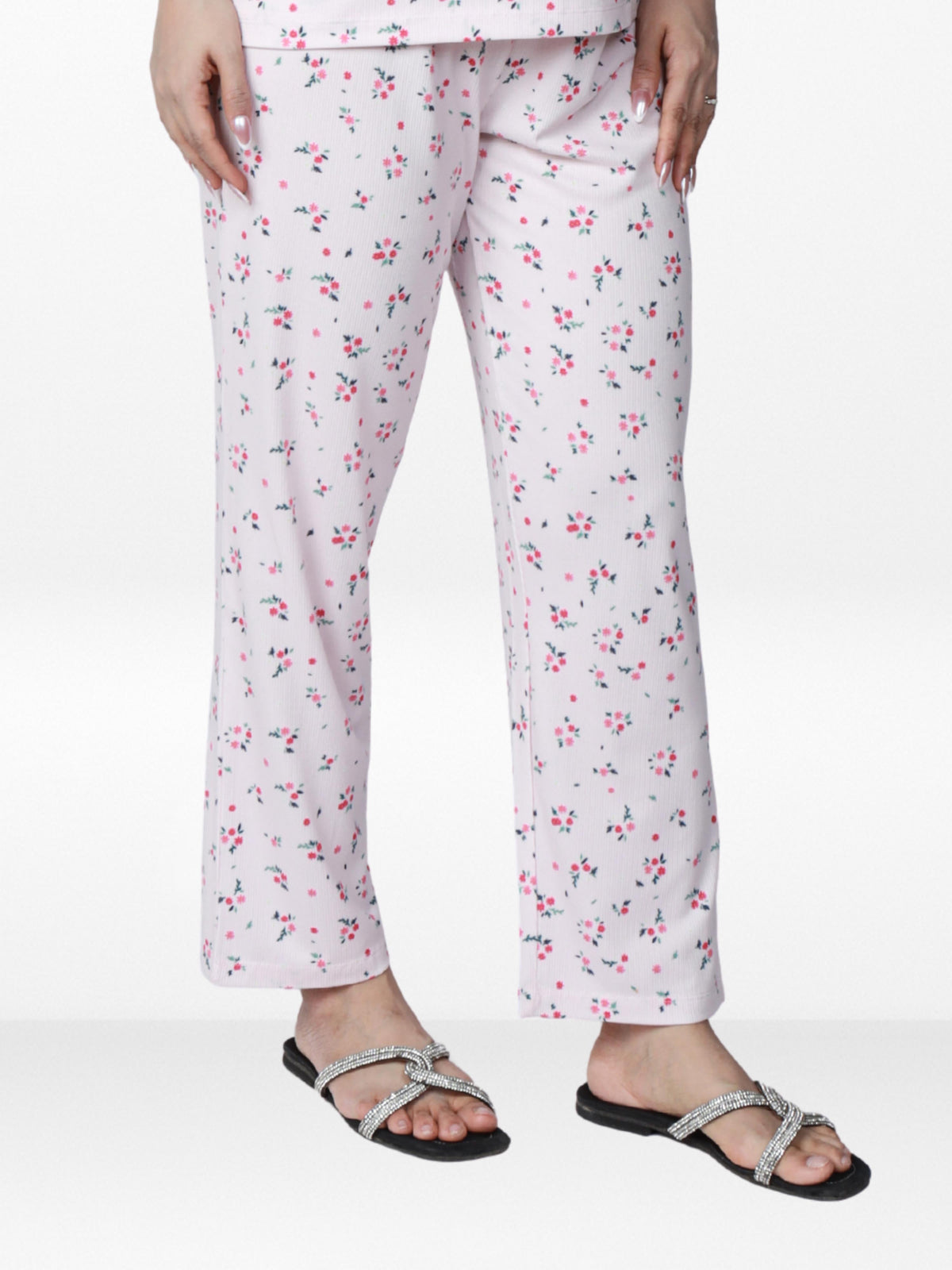 Women’s All Over Printed Lounge Pants | Soft Stretch Yummy Rib Fabric | Drawstring Waist Casual Sleepwear & Pajama Trousers - Pink