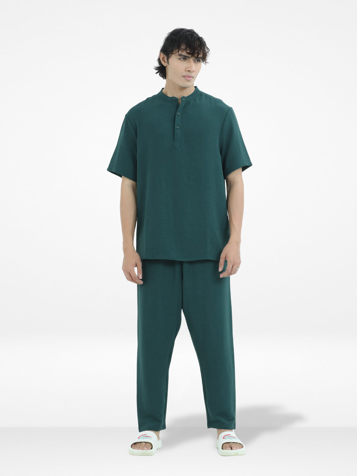 Men's Short Sleeve Shirt & Long Pant Set| Green