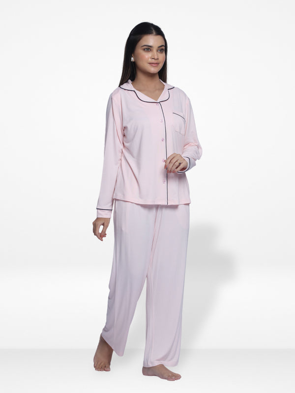 Women Solid Sleepwear Long Sleeve Pyjama Set