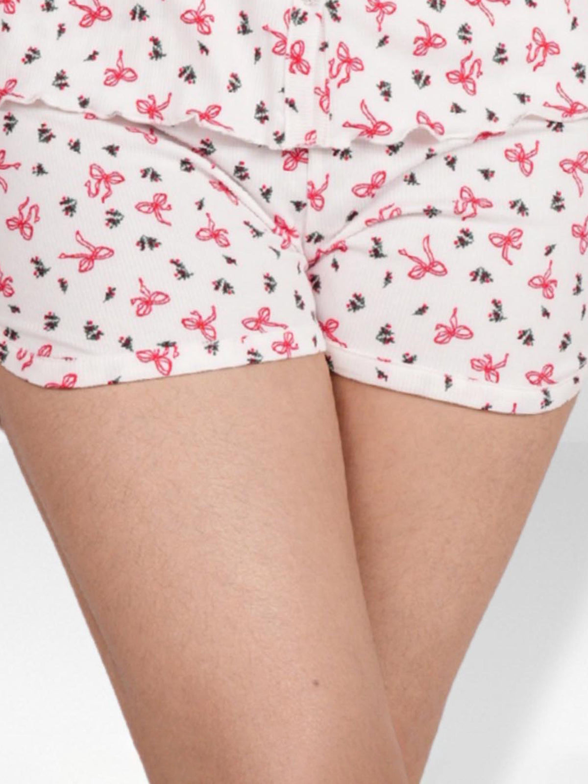 Women’s Printed Pajama Shorts | Soft & Stretchy Sleepwear Shorts | Elastic Waist Lounge Shorts | Yummy Rib Fabric - Egret