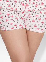 Women’s Printed Pajama Shorts | Soft & Stretchy Sleepwear Shorts | Elastic Waist Lounge Shorts | Yummy Rib Fabric - Egret