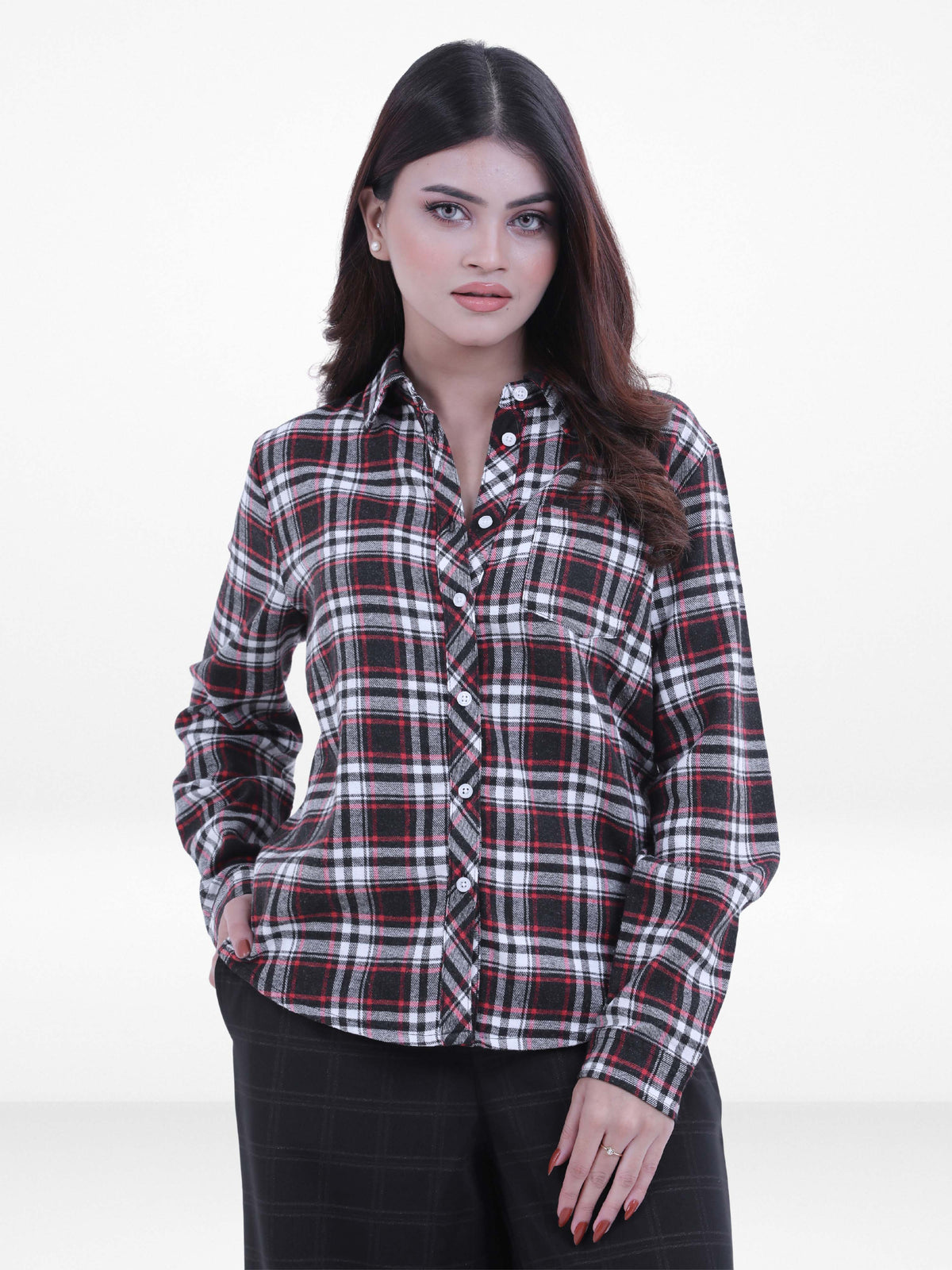 Women’s Plaid Flannel Shirt – 100% Cotton Long Sleeve Button-Down Checkered Shirt | Relaxed Fit Casual Top for Everyday Comfort