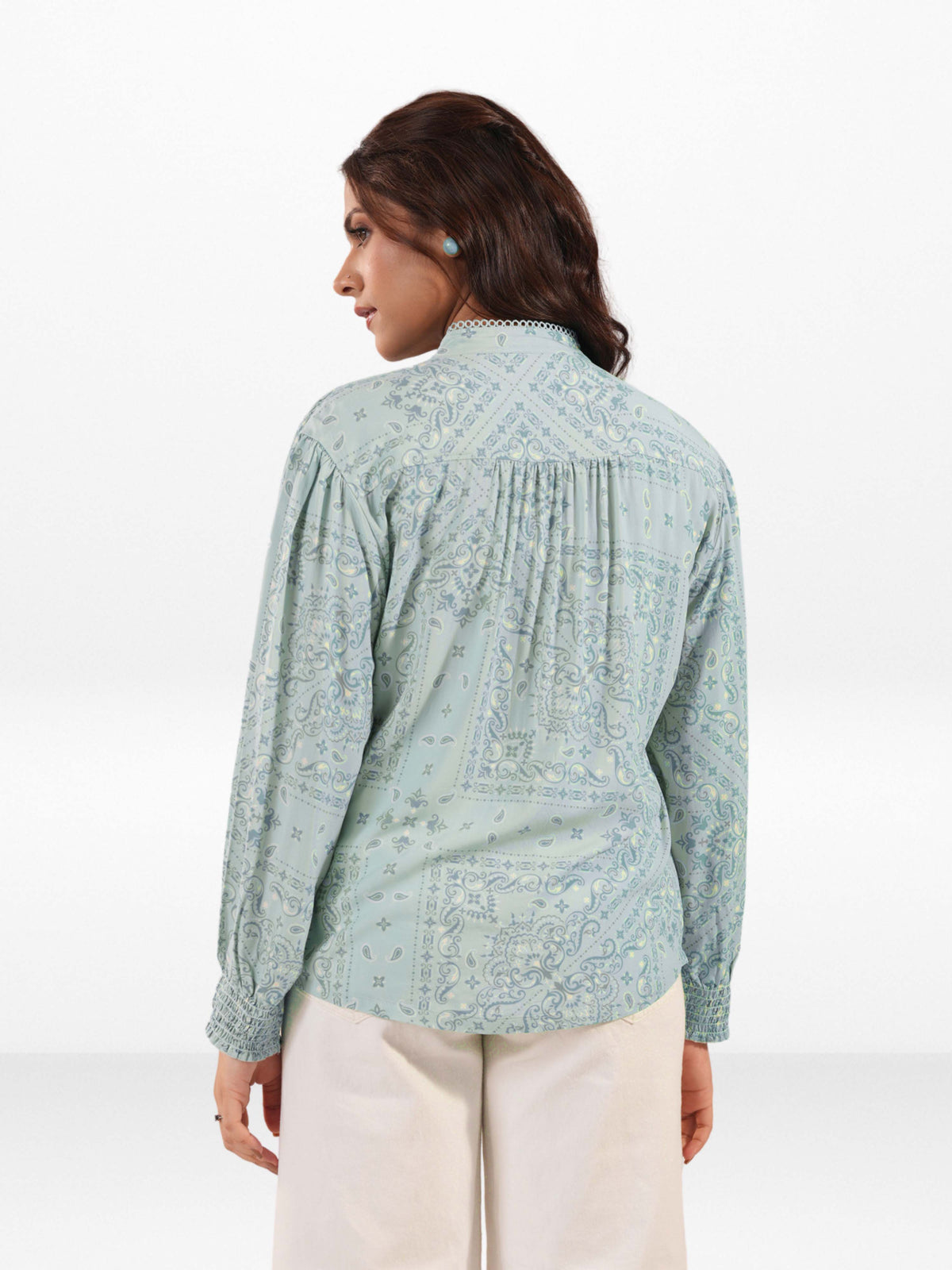 Women’s Floral Printed Lace-trimmed PlacketTops – Lightweight for Office & Everyday Style