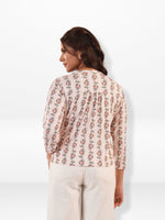 Women's Floral Printed Casual Three-Quarter Sleeves Round Neck Women Regular Fit Tops
