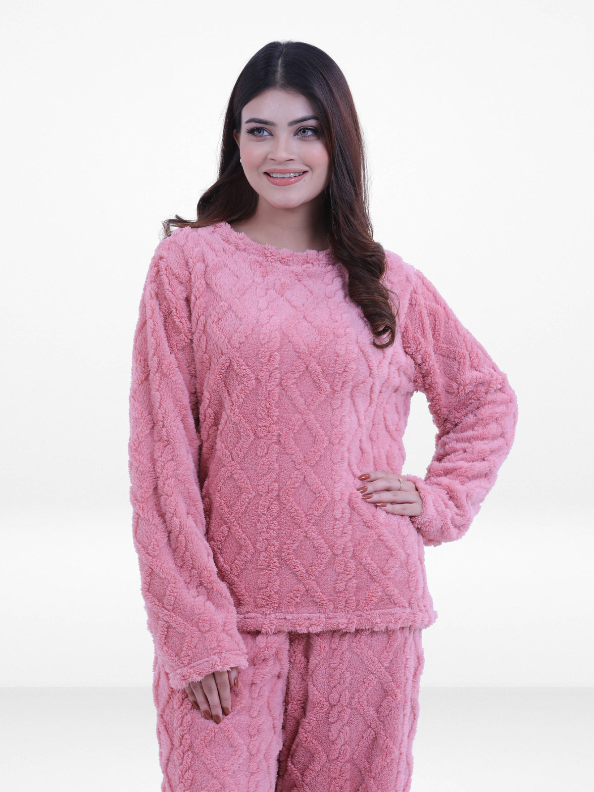 Women’s Fur Fabric Pyjama Set – Soft & Cozy 2-Piece Winter Nightwear | Long Sleeve Sleepwear Top and Bottom Set