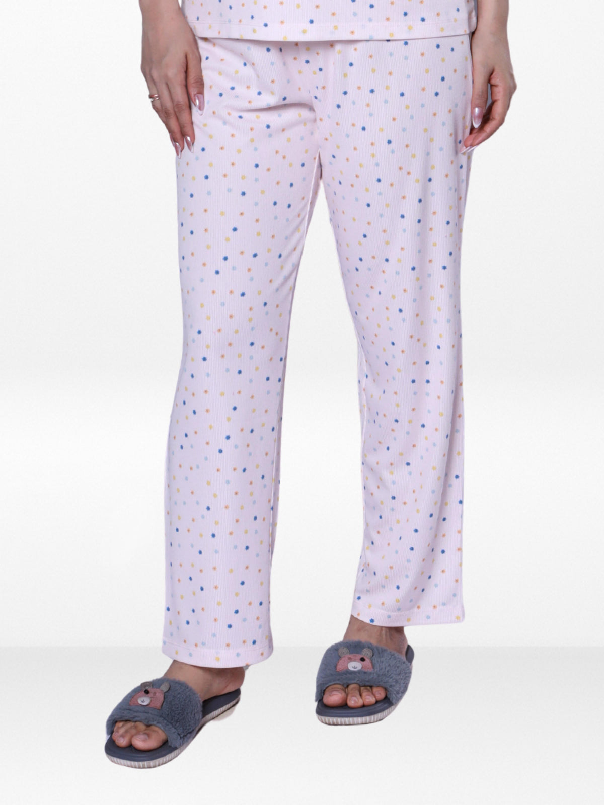 Women’s All Over Printed Lounge Pants | Soft Stretch Yummy Rib Fabric | Drawstring Waist Casual Sleepwear & Pajama Trousers - LT.Pink