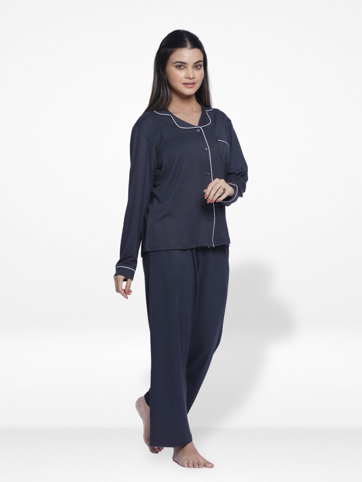 Women Solid Sleepwear Long Sleeve Pyjama Set