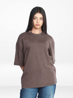Women’s Drop Shoulder T-Shirt – Classic Solid Short Sleeve Tee, Soft Cotton Blend Comfortable Casual Wear- Brown