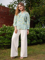 Women’s Printed Button-Down Shirt – Long Sleeve Casual Blouse | Stylish Abstract Pattern Top for Office & Everyday Wear