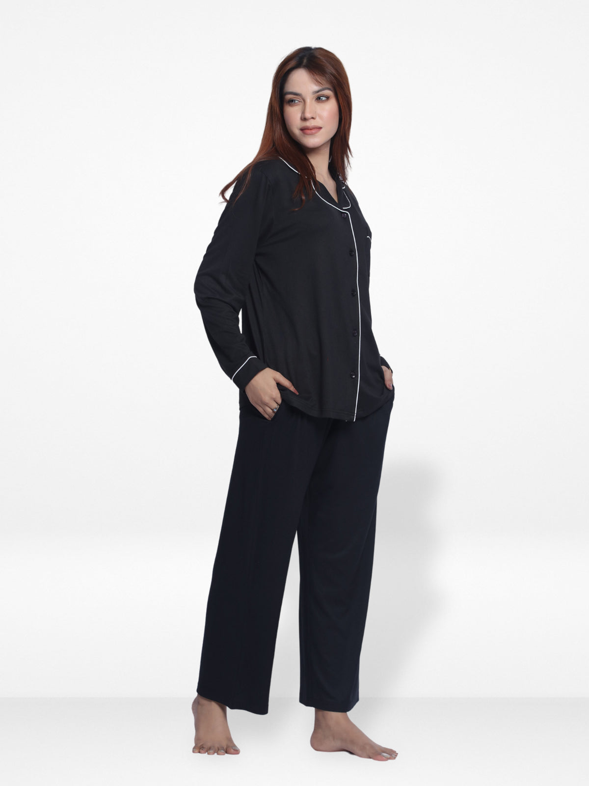 Women Solid Sleepwear Long Sleeve Pyjama Set
