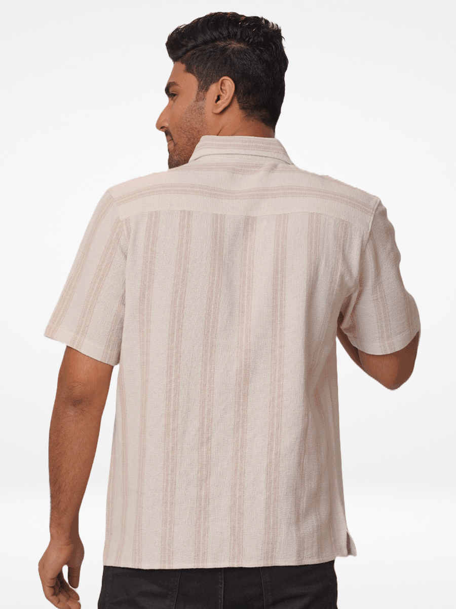 Men's Relaxed-Fit Half-Sleeve Casual Shirt Beige Stripes