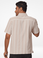 Men's Relaxed-Fit Half-Sleeve Casual Shirt Beige Stripes