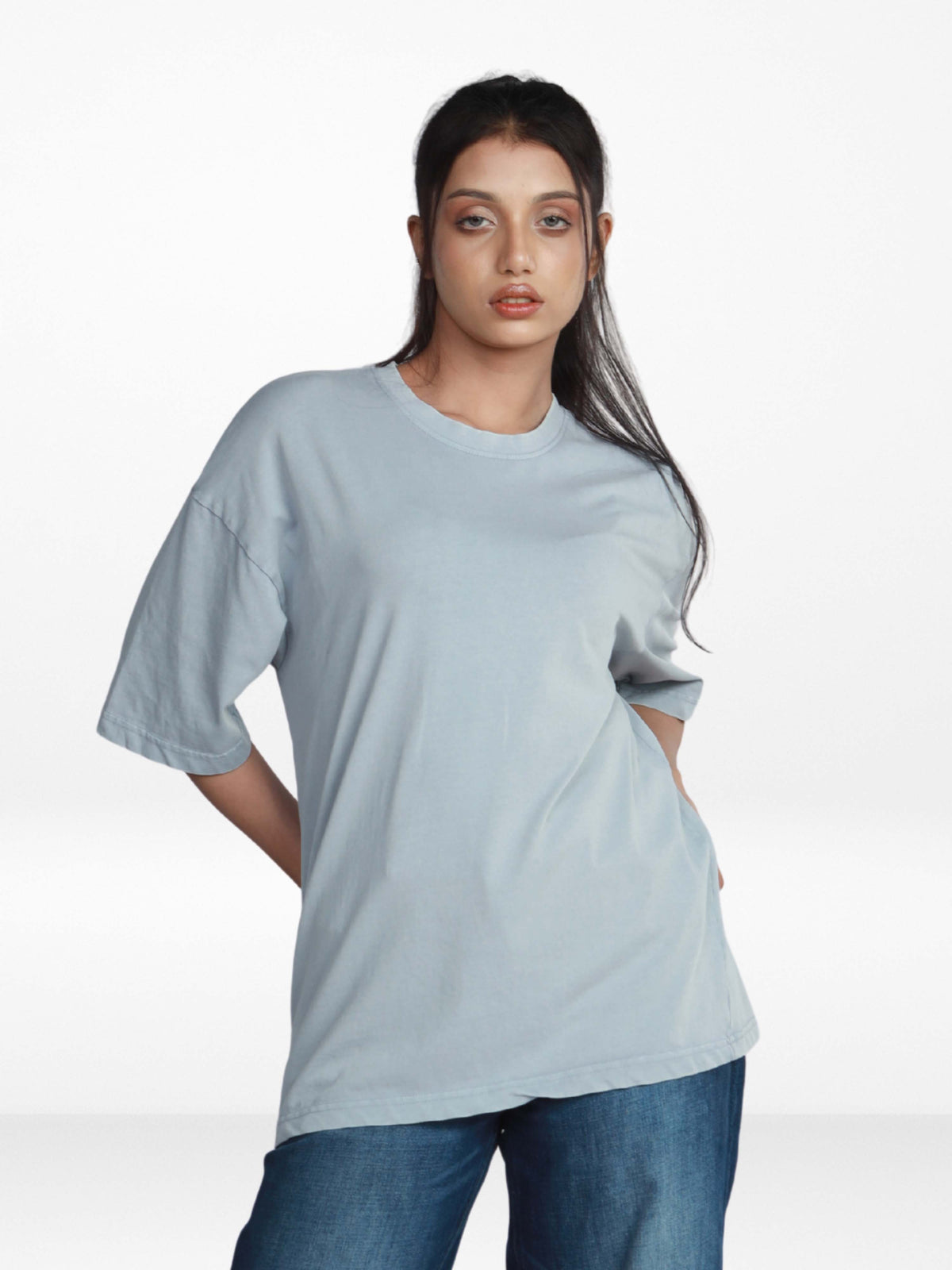 Women’s Drop Shoulder T-Shirt – Classic Solid Short Sleeve Tee, Cotton Blend Comfortable Casual Wear- Light Blue