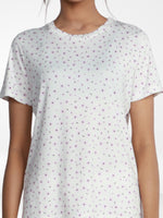 Women’s All Over Printed Short Sleeve Lounge Top | Soft Stretch Yummy Rib Fabric | Crew Neck Casual Sleepwear & Loungewear Top - White