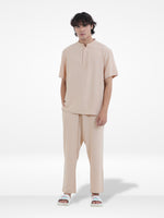 Men's Short Sleeve Shirt & Long Pant Set| Beige