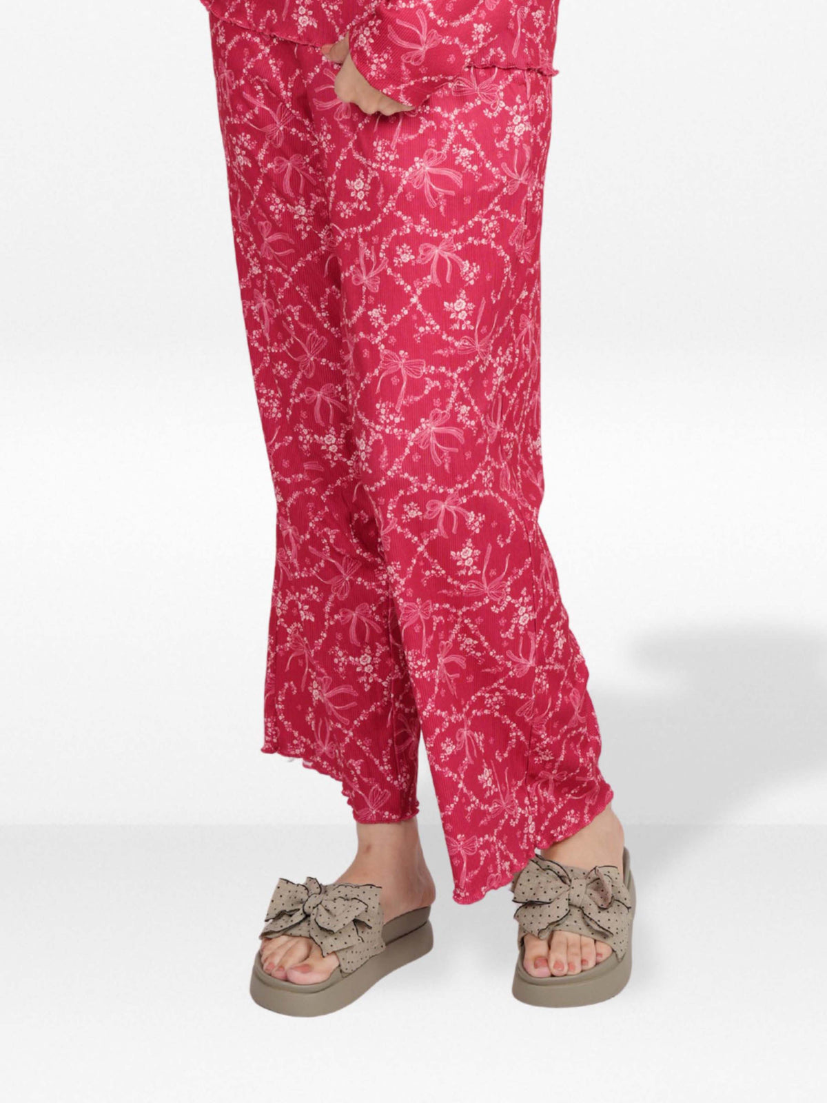 Women's Floral Printed Wide Leg Pants – Soft Yummy Rib Casual Trousers