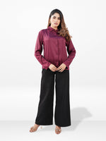 Women’s Long Sleeve Satin Shirt – Spread Collar Button-Down Top | Soft Shiny Formal & Casual Wear