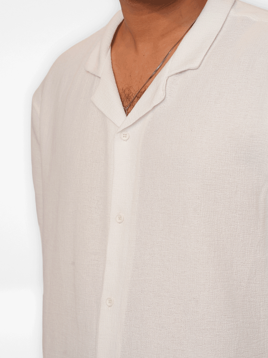 Men's Half-Sleeve Relaxed-Fit Casual Cuban Collar Shirt White
