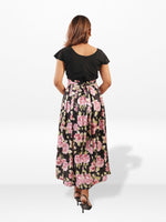 Women's Black Floral Cap Sleeve Midi Dress – Elegant Casual Summer Dress