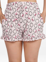 Womens All Over Printed Frill Height Style Bottom Shorts for Trendy Casual Wear - Blushing Bride