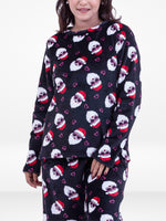 Women’s Black Santa Printed Pyjama Set – Long Sleeve Sleepwear | Cozy Winter Loungewear for Women