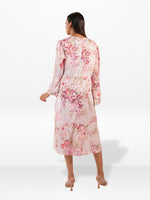 Women's Puff Sleeve Floral Satin Midi Dress