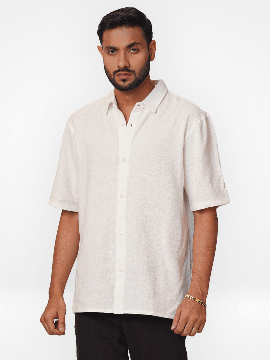 Men's Relaxed-Fit Half-Sleeve Casual Shirt White