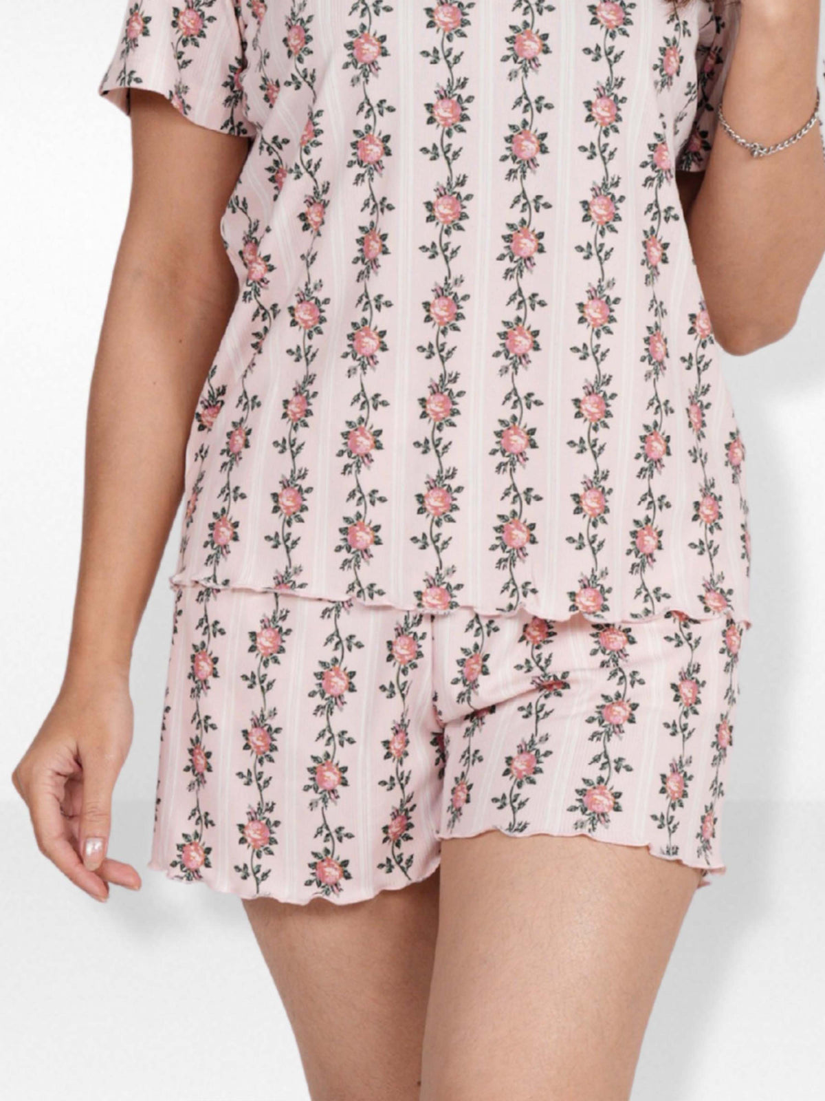 Women’s Pajama Shorts | Printed Sleepwear Shorts | Soft Stretch Yummy Rib Fabric | Elastic Waist Lounge Shorts for Women - Blushing Bride Rose