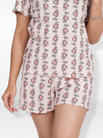 Women’s Pajama Shorts | Printed Sleepwear Shorts | Soft Stretch Yummy Rib Fabric | Elastic Waist Lounge Shorts for Women - Blushing Bride Rose