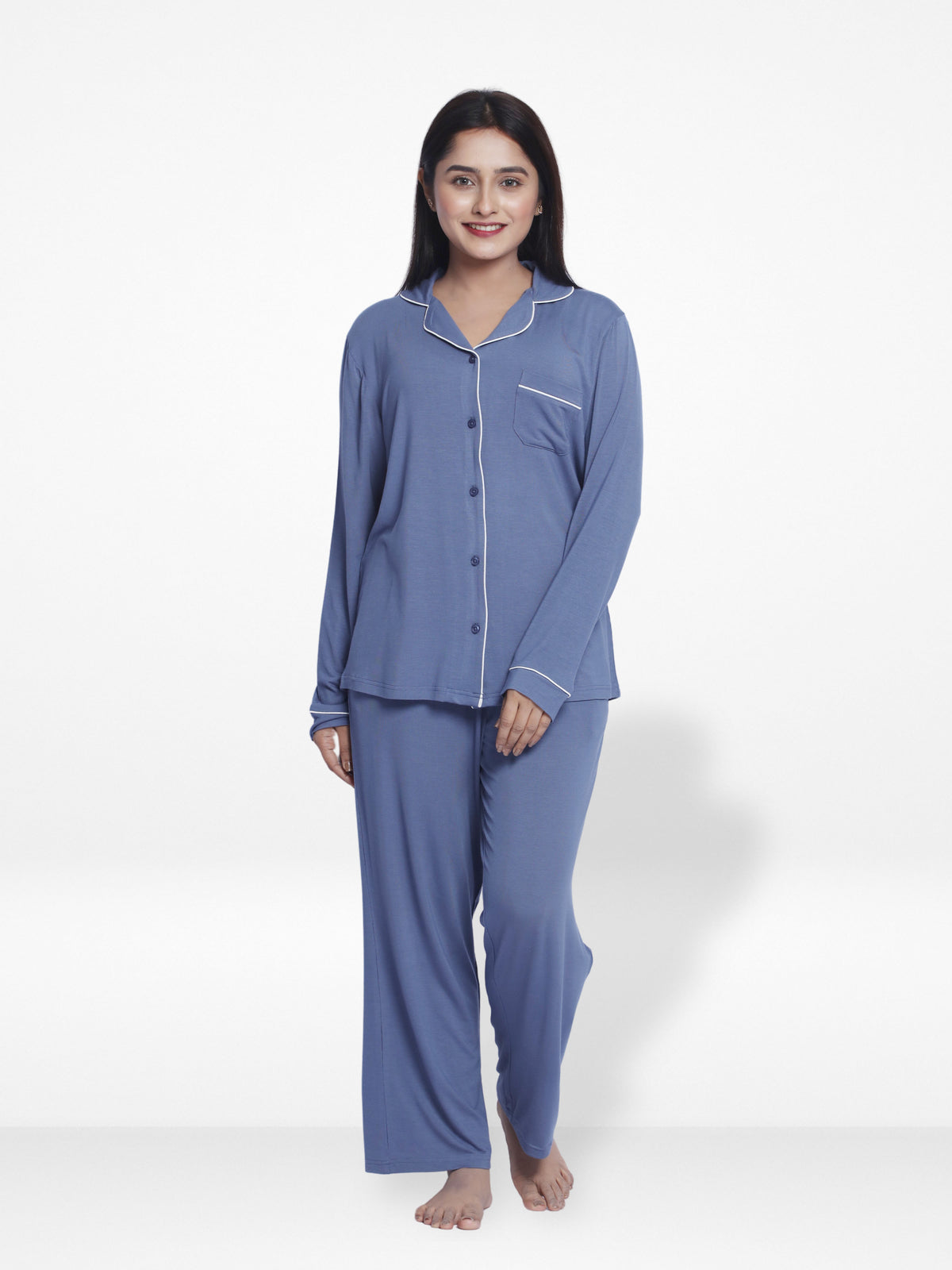 Women Solid Sleepwear Long Sleeve Pyjama Set