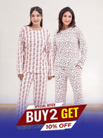 Women's Crew Neck Collar Sleepwear Set Long- Sleeve All Over Print Pajama Top &amp; Shorts | Soft, Lightweight & Comfortable Nightwear