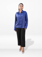 Women’s Long Sleeve Satin Shirt – Spread Collar Button-Down Top | Soft Shiny Formal & Casual Wear