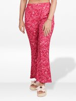 Women’s Printed Palazzo Pants | Wide Leg Lounge Trousers for Women | Soft Stretch Yummy Rib Fabric | Casual & Party Wear Bottoms - Crimson