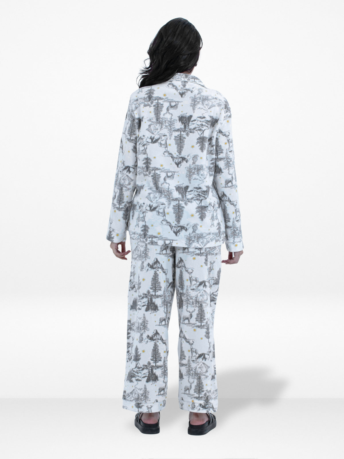 Women's All Over Christmas Tree Printed Pyjama Set – Micro Polar Fleece Long Sleeve 2-Piece Sleepwear, Soft & Warm Nightwear