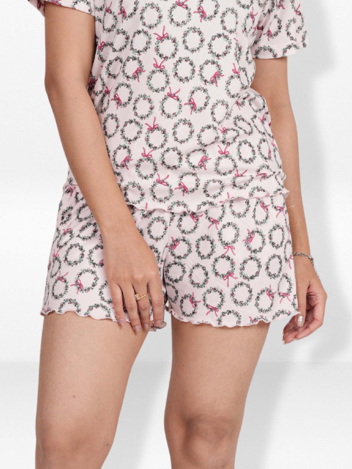 Women’s Pajama Shorts | Printed Sleepwear Shorts | Soft Stretch Yummy Rib Fabric | Elastic Waist Lounge Shorts for Women - Blushing Bride