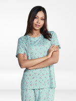 Women’s All Over Printed Short Sleeve Lounge Top | Soft Stretch Yummy Rib Fabric | Crew Neck Casual Sleepwear & Loungewear Top - Ether