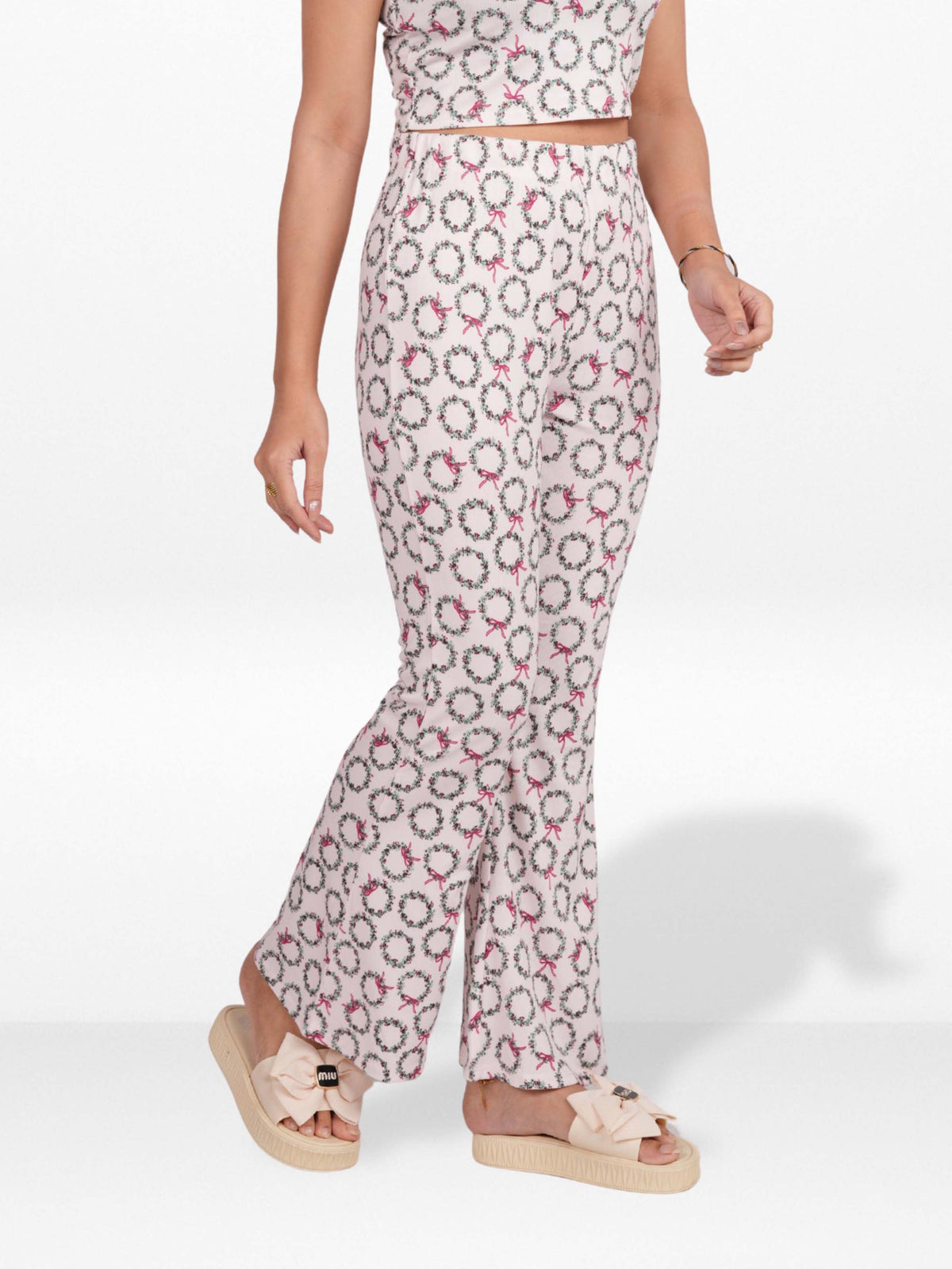 Women’s Printed Palazzo Pants | Wide Leg Lounge Trousers for Women | Soft Stretch Yummy Rib Fabric | Casual & Party Wear Bottoms - Blushing Bride