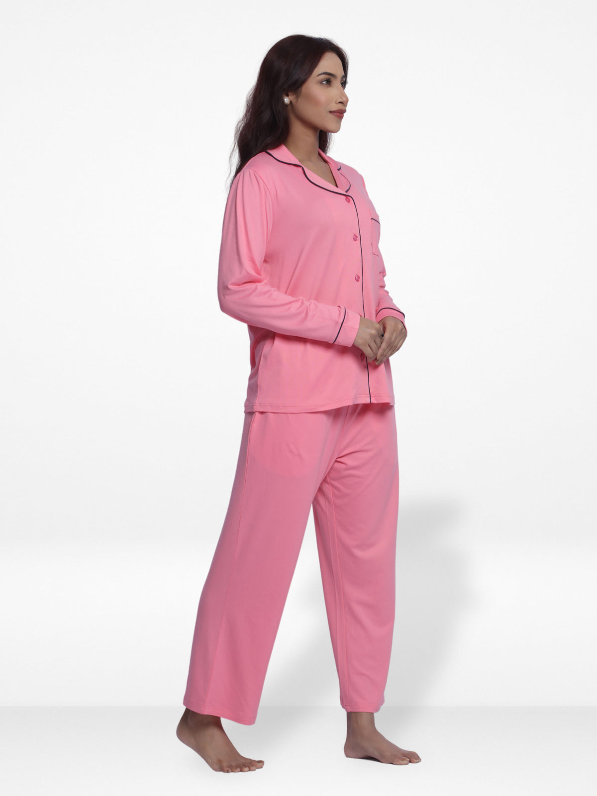 Women Solid Sleepwear Long Sleeve Pyjama Set