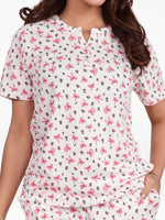 Women’s Henley Short Sleeve Pajama Top | Printed Sleepwear Shirt | Soft Stretch Yummy Rib Fabric | Casual Lounge Top for Women - Egret