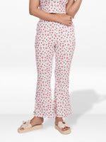 Women’s Printed Palazzo Pants | Wide Leg Lounge Trousers for Women | Soft Stretch Yummy Rib Fabric | Casual & Party Wear Bottoms - Egret
