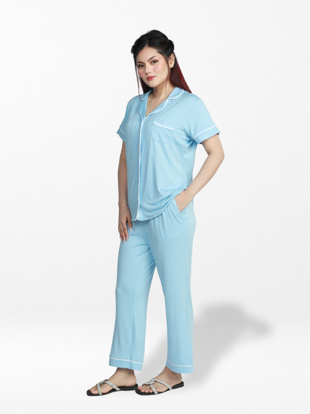 Women Solid Night Suit Set of Shirt & Pyjama, Night wear DressWomen’s Printed Night Suit Set – Shirt &amp; Pyjama | Soft Nightwear Dress, 2 Piece Sleepwear for Women, Comfortable Loungewear