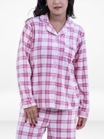 Women's All Over Check printed Pyjama Set , Valour Long Sleeve Notch-Collar 2-Piece Sleepwear, Soft & Warm Nightwear
