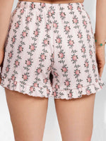 Womens All Over Printed Frill Height Style Bottom Shorts for Trendy Casual Wear - Blushing Bride Rose