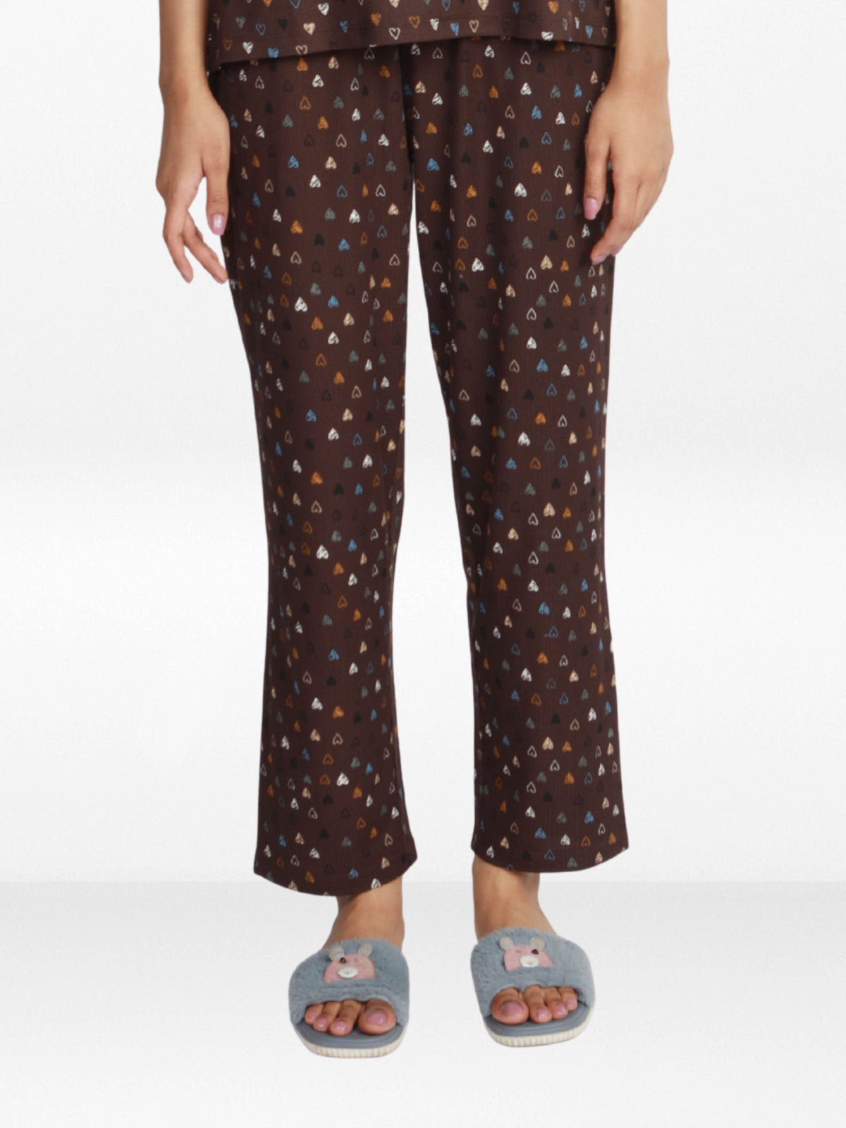 Women’s All Over Printed Lounge Pants | Soft Stretch Yummy Rib Fabric | Drawstring Waist Casual Sleepwear & Pajama Trousers - Coffee
