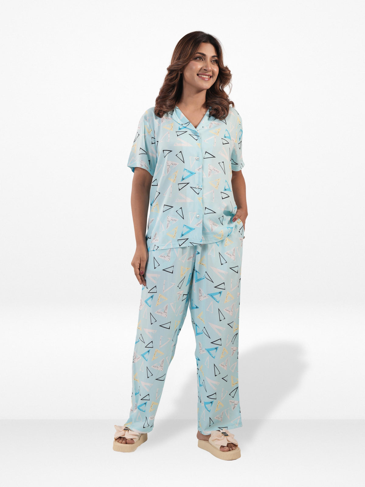 Women’s Printed Night Suit Set – Shirt & Pyjama | Soft Nightwear Dress, 2 Piece Sleepwear for Women, Comfortable Loungewear