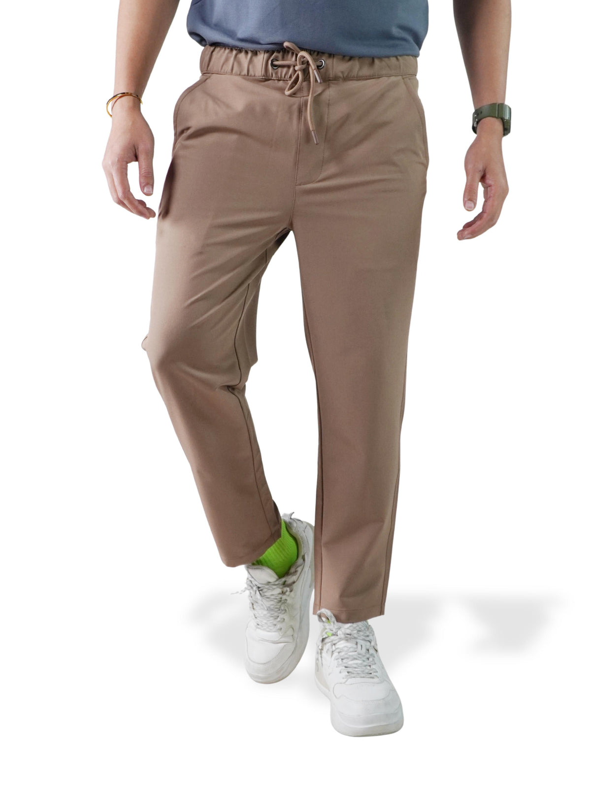 Men’s Relaxed Fit Trousers – Elastic Waist with Drawstring, Casual Pants with Fake Fly & Side Pockets ,Comfortable Everyday Wear