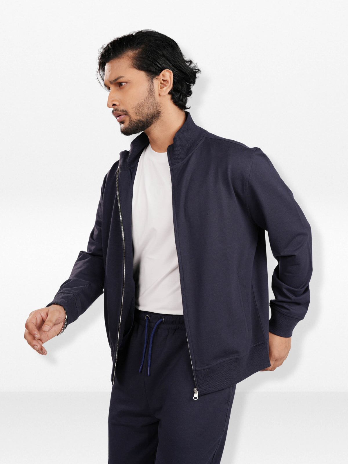 Men’s Regular Fit Jacket – High Neck Front Zip | Long Sleeve Outerwear with Ribbed Trims & Welt Pockets