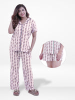 Women’s 3-Piece Pajama Set – Yummy Rib Fabric Sleepwear with Contrast Piping, Notch Collar & Button Down Top,